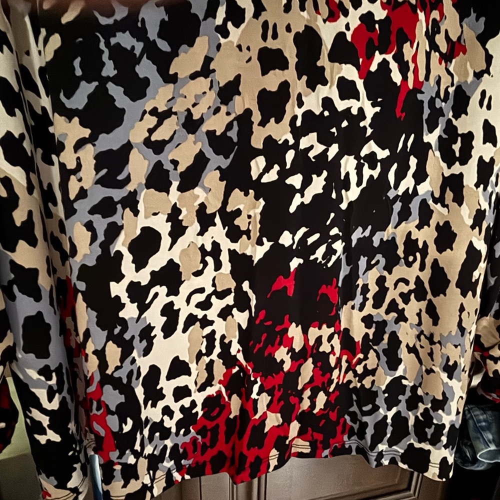 Susan Graver Red and Black Animal Print Blouse - Picture 3 of 4